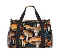 Edible Mushrooms Print Travel Duffel Bag for Men & Women, Foldable Travel Bags and Spacious Weekender Tote Bag for Storage Toiletry Luggage Personal Item, Black, L