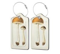 Edible Mushrooms Printing Luggage Tags for Suitcases Pu Leather Luggage Tags Privacy Flip Cover, Stainless Steel Loop & Waterproof Address Card (1pack/2pack/4pack)