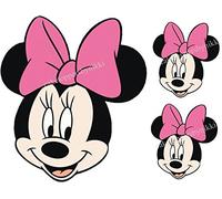 EDIBLE PINK BOW MINNIE MOUSE FACE & 2 SMALLER FACES GIRLS UNCUT ICING CAKE TOPPER