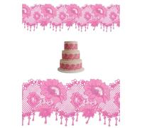Edible Pink Lace Strips - 15” x 4” - Set of 2 - Flexible Ready-to-Use Cake Ribbon Decoration for Wedding, Birthday & Party Cakes, Cupcakes and Desserts