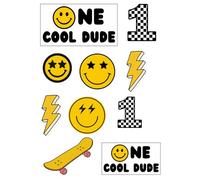 Edible print A4 1st birthday Dude theme Cake topper set cake decorations wafer card NOT PRECUT - One Happy/Cool Dude - Smiley face (Happy Dude)