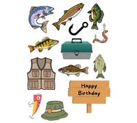 Edible print A4 Fishing theme Cake topper set cake decorations wafer/icing paper UNCUT - Birthday - (wafer card)