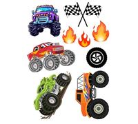 Edible print A4 Monster Truck theme Cake topper set cake decorations wafer card NOT-PRECUT wheels - hot