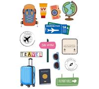 Edible print A4 Tourism Travel theme Cake topper set cake decorations wafer card NOT PRECUT - Birthday/Retirement - Travelling (Blue)