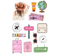 Edible print A4 Tourism Travel theme Cake topper set cake decorations wafer card NOT PRECUT - Birthday/Retirement - Travelling (Pink)