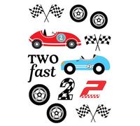 Edible print A4 Two Fast Race Car theme Cake topper set cake decorations wafer/icing paper UNCUT - 2nd Birthday (wafer card)