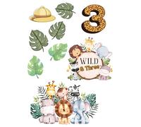 Edible print A4 Wild and three Safari theme Cake topper set cake decorations wafer/icing paper UNCUT - 3rd Birthday / (wafer card)