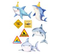 Edible print Party Shark theme Cake topper set cake decorations wafer/icing paper UNCUT - Birthday (wafer card)