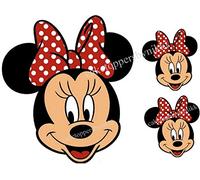 EDIBLE RED BOW MINNIE MOUSE FACE & 2 SMALLER FACES GIRLS UNCUT ICING CAKE TOPPER