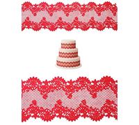 Edible Red Cake Lace Strips - 11.5” x 3.5” - Set of 2 - Flexible Ready-to-Use Cake Ribbon Decoration for Wedding, Birthday & Party Cakes, Cupcakes and Desserts
