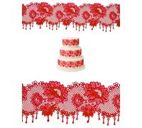 Edible Red Lace Strips - 15” x 4” - Set of 2 - Flexible Ready-to-Use Cake Ribbon Decoration for Wedding, Birthday & Party Cakes, Cupcakes and Desserts
