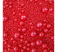 Edible Red Pearl Sugar Sprinkle Candy Pearls 120g, Mixed Size, Cake Topper, Cupcake Decorations, Ice Toppings and Cookie Decoration, Wedding Birthday Party Halloween Chirstmas Supplies