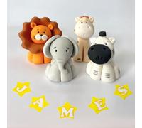 Edible Safari Animals Cake Toppers - 3D Sugar Fondant Figure - Kids Birthday Decorations - Handmade Present - Jungle Lion, Elephant (animals + name)