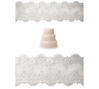 Edible Silver Lace Strips - 11.5” x 3.5” - Set of 5 - Flexible Ready-to-Use Cake Ribbon Decoration for Wedding, Birthday & Party Cakes, Cupcakes and Desserts