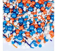 Edible Sports Sprinkles for Cake Decorating,130g,Blue Orange White Pearls and Jimmies Star Sugar Confettis Sprinkle,Cupcake,Cookies,Donut,Sports Themed Holiday Dessert Toppings,Birthday Party Supplies