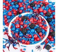 Edible Sprinkles,Black Spider,Hero Sprinkle,Spiderman Sprinkle,Red Blue Pearls Jimmies Sanding Sugar,130g,Cupcakes Cookie Donuts Ice Cream Decorations,Themed Toppers,Birthday,Children's Party Supplies
