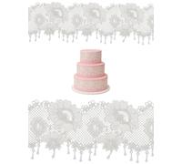 Edible White Lace Strips - 15” x 4” - Set of 2 - Flexible Ready-to-Use Cake Ribbon Decoration for Wedding, Birthday & Party Cakes, Cupcakes and Desserts