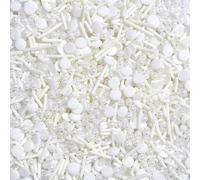Edible White Sprinkles for Cake Decorating 100g Mix for Pearls Wafers Sugar Strands-Crystals Cake Icing Topper Wedding Birthday Christmas Halloween Easter Carnival