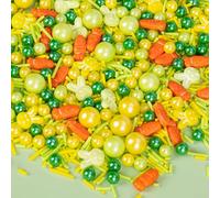 Edible Yellow Green Cake Sprinkles,130g,Rabbit Orange Carrot Pearls Jimmies,Bunny Baking Decor for Cupcakes Cookies Ice Cream,Kids Farm Summer Birthday Party