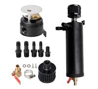 Edicapo Baffled Oil Catch Can Kit 2-Port Reservoir Tank Large Air Separator with Breather Filter Drain Valve 750ml Universal Billet Aluminum Black