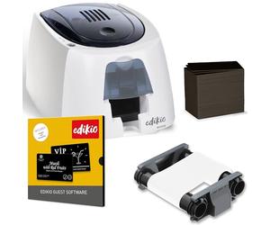 Edikio Guest Access - Card Printing Pack - Durable, Easy-to-Clean, Customizable Buffet Labels - Fast, Monochrome, One-Sided Printing - Includes Printer, Design Software, Black Cards, and White Ribbon