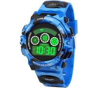 Edillas Kids Watches Boys Digital, 7 Colors LED Lights 50M Waterproof Wristwatches for Children Students Teenagers Sport Outdoor Multifunctional with Stopwatch/Alarm Ages 7-15, Camo blue, Camo