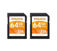 Ediloca SD Card 64GB, 2Pcs, Memory Card, Up to 100MB/s, UHS-I, C10, U3, V30, Full-HD & 4K Video, DSLR Camera SD Card, Must-Have for Professional Photographers(EF2)