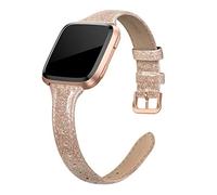 EDIMENS Genuine Leather Strap Compatible with Fitbit Versa 2 / Fitbit Versa Lite & SE/Fitbit Versa, Slim Thin Replacement Leather Strap for Versa Women Men, Black, Champagne, Rose Gold, Tan