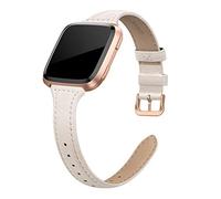 EDIMENS Genuine Leather Strap Compatible with Fitbit Versa 2 / Fitbit Versa Lite & SE/Fitbit Versa, Slim Thin Replacement Leather Strap for Versa Women Men, Black, Champagne, Rose Gold, Tan