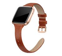EDIMENS Genuine Leather Strap Compatible with Fitbit Versa 2 / Fitbit Versa Lite & SE/Fitbit Versa, Slim Thin Replacement Leather Strap for Versa Women Men, Black, Champagne, Rose Gold, Tan