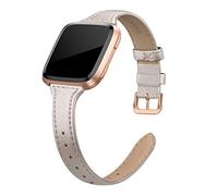 EDIMENS Genuine Leather Strap Compatible with Fitbit Versa 2 / Fitbit Versa Lite & SE/Fitbit Versa, Slim Thin Replacement Leather Strap for Versa Women Men, Black, Champagne, Rose Gold, Tan