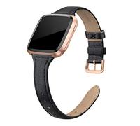 EDIMENS Genuine Leather Strap Compatible with Fitbit Versa 2 / Fitbit Versa Lite & SE/Fitbit Versa, Slim Thin Replacement Leather Strap for Versa Women Men, Black, Champagne, Rose Gold, Tan