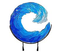 Edinber Glass sculpture, Ocean Wave Sculpture Blue Wave Ornaments Ocean Art for Desktop Decoration