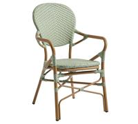 edinburg rattan garden armchair with wooden frame in pastel green