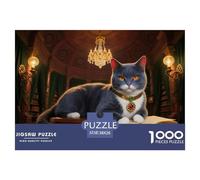Edinburgh Blue Cat Wooden Jigsaw Puzzle Waterproof 1000 Piece Puzzles for Adults Gifts Fun Challenging Games