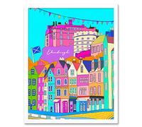 Edinburgh Buildings Colourful Illustration Art Print Framed Poster Wall Decor 12x16 inch