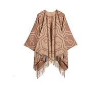 Edinburgh Cashmere Pure Lambswool Open Front Poncho Cape Coat Shawl and Wrap for Women, Printed Tartan Warm Winter Wear with Fringed Tassels Featured in Vogue, Grazia(Camel, Cream,124x125 cm)
