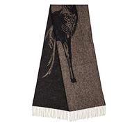 Edinburgh Cashmere Reversible Jacquard Full Stag Pure Lambswool Scarf | Charcoal/Dark Camel