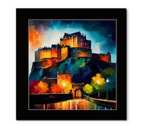 Edinburgh Castle Framed Wall Art 10x10 Inch - Impressionist Scotland Print in Black Wooden Frame - Scottish Home Decor Gift
