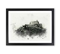 Edinburgh Castle In Scotland In Abstract Modern Art Framed Wall Art Print, Ready to Hang Picture for Living Room Bedroom Home Office Décor, Black A2 (64 x 46 cm)