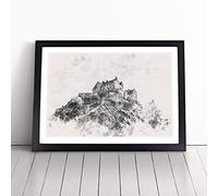 Edinburgh Castle in Scotland Watercolour Framed Wall Art Picture Print - Canvas Painting - Modern Home Décor Poster - Ready to Hang for Living Room Bedroom Kitchen - Black A2 (48 x 66 cm)