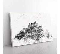 Edinburgh Castle In Scotland Watercolour Modern Canvas Wall Art Print Ready to Hang, Framed Picture for Living Room Bedroom Home Office Décor, 50x35 cm (20x14 Inch)
