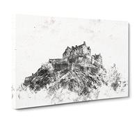 Edinburgh Castle In Scotland Watercolour Modern Canvas Wall Art Print Ready to Hang, Framed Picture for Living Room Bedroom Home Office Décor, 30x20 Inch (76x50 cm)