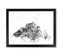 Edinburgh Castle In Scotland Watercolour Modern Framed Print | A4 Black Framed Wall Art | Ready to Hang | Modern Cityscape Picture | Living Room Bedroom Lounge Office