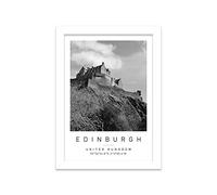 Edinburgh Castle Travel Print Edinburgh(Scotland) Wall art Black and white Poster A5 Print in White frame 21 X 24.5cm (7x9.6inch)
