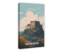 Edinburgh Castle Watercolor - Scottish Landscape Historic City Decoration Canvas Poster Bedroom Decor Landscape Office Room Decor Gift 20" L X 30" W