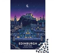 Edinburgh Cityscape at Night Adult Paper Puzzle, Downtown Architecture at Night, Thick Cardboard Pieces, Decorative Artwork for Home Décor Fans, Paper Board, 70x50cm/1000pcs