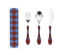 Edinburgh District Tartan Portable Kids Utensil Set Stainless Steel Fork, Spoon & Knife 3-Piece-Set, Easy to Clean, and Perfect for School, Travel, Or Home Use