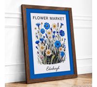 Edinburgh Flower Market Botanical Framed Wall Art Print A1 (84.1×59.4cm) Walnut, Wall Decor for Living Room, Bedroom, Office & Home, Ready to Hang, Art Gift