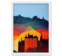 Edinburgh in Autumn Scotland Scottish Modern Folk Art Multi Coloured Cityscape Artwork Framed Wall Art Print A4 Artery8 White One Size